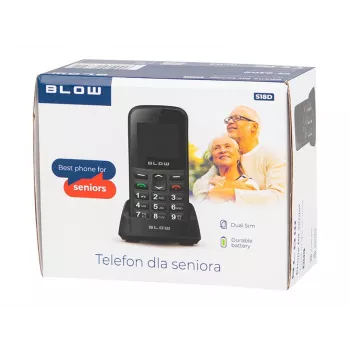 BLOW musta senioripuhelin jalustalla S18D