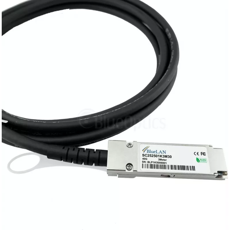 BlueOptics MikroTik Q+DA0003 -yhteensopiva BlueLAN QSFP Direct Attach -kaapeli, 40GBASE-CR4, 30AWG, 3m