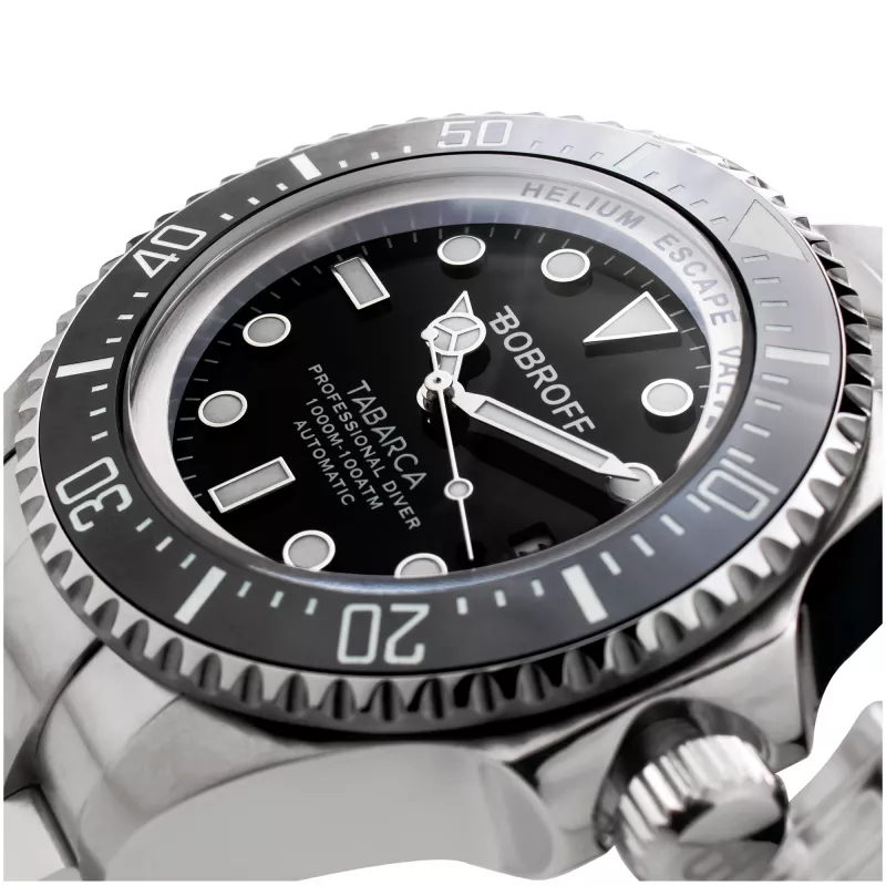 BOBROFF BF001 miesten analoginen kvartsikello 44 mm musta nahkaranneke