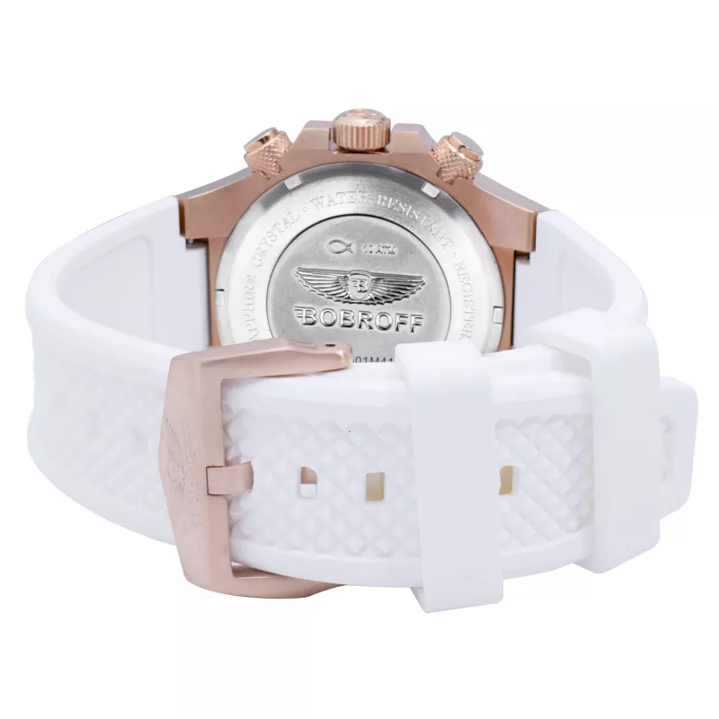 BOBROFF BF1002L25 unisex analoginen kvartsikello 43mm ruostumaton teräskotelo musta nahkaranneke