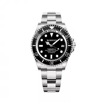 BOBROFF MAN BF0001J1 analoginen kvartsikello 44mm musta kellotaulu nahkaranneke