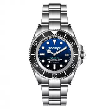 BOBROFF MAN BF003 analoginen kvartsikello 44 mm musta kellotaulu aito nahkaranneke