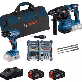Bosch 18V Professional Setti Poravasara GBH 18V-22 + Porakone GSR 18V-45 - (sininen/musta, 2x Li-Ion akku 4.0Ah, vasarapora ja kärkisarja, työkalulaukku) (0615V0003D)
