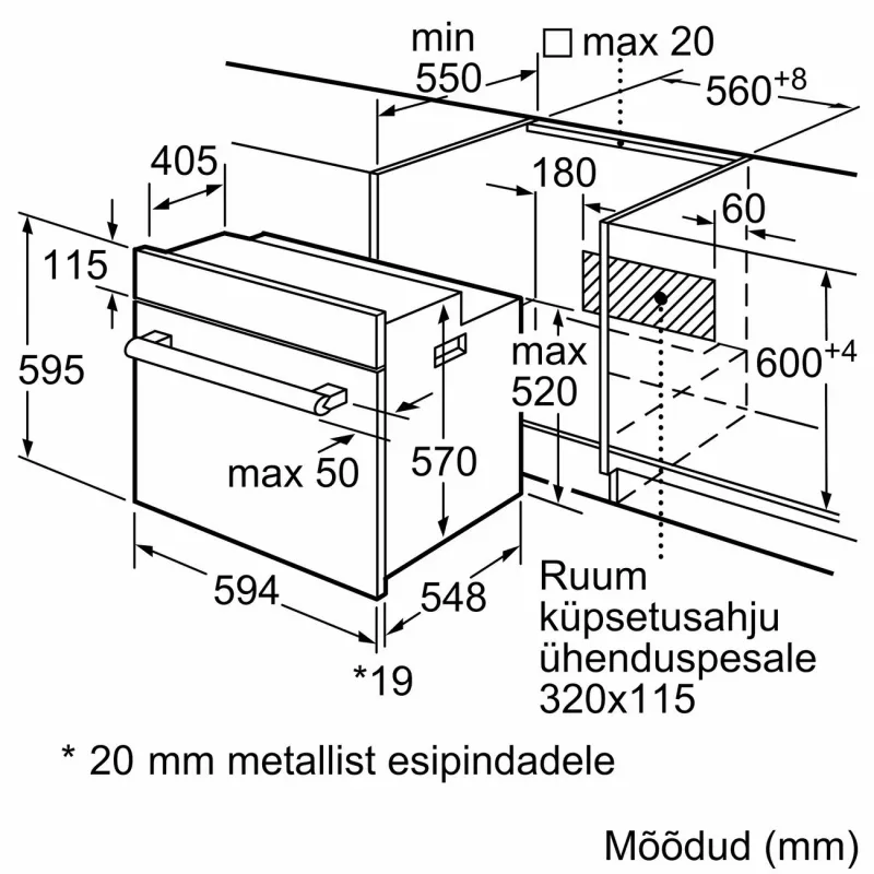 Bosch HBF113BR1S kalusteisiin asennettava sähköuuni, 66L, ruostumaton teräs