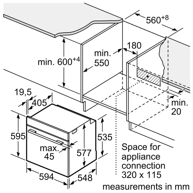 Bosch HBG7341B1 Series 8 kalusteisiin asennettava sähköuuni, 71L, pyrolyysipuhdistus, musta, 60 cm
