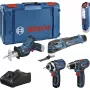 Bosch Power Tools 12V 5-osainen työkalusarja GOP + GSR + GDR + GSA + GLI (sininen, 3x Li-Ion 2,0 Ah akku)