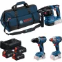 BOSCH Power Tools 18V Professional -yhdistelmäsarja: poravasara GBH 18V-22 + porakone GSR 18V-65 + mutterinväännin GDX 18V-285 (sininen/musta, 3x 5,0 Ah Li-Ion akut, työkalulaukku)