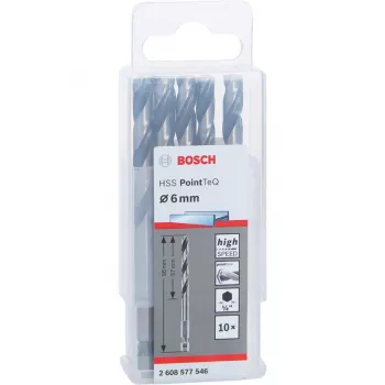 Bosch PowerTools HSS PointTeQ -kuusiokantainen kierrepora, 6 mm, 10 kpl, työpituus 57 mm