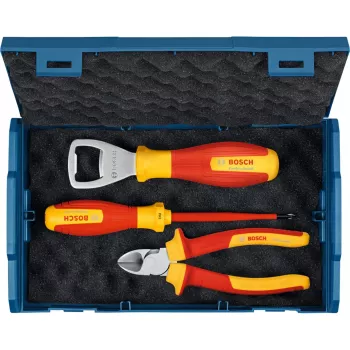 Bosch PRO 3-osainen käsityökalusarja L-BOXX Mini -laukussa (yhdistelmäpihdit, vesipumppupihdit, yleisveitsi) sininen