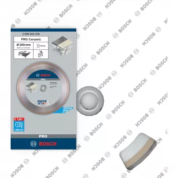 Bosch PRO keraaminen timanttilaikka, 250 mm halkaisija, 30 mm reikä (25,4 mm soviterenkaalla), jatkuva reuna, märkä-/kuivaleikkaus