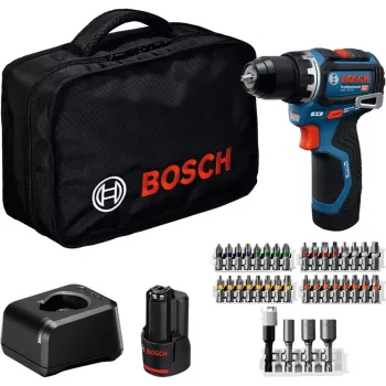 Bosch Professional GSR 12V-32 akkuporakone (12V, 2x 2,0 Ah litiumioni, 36-osainen tarvikesarja, työkalulaukku, sininen/musta)