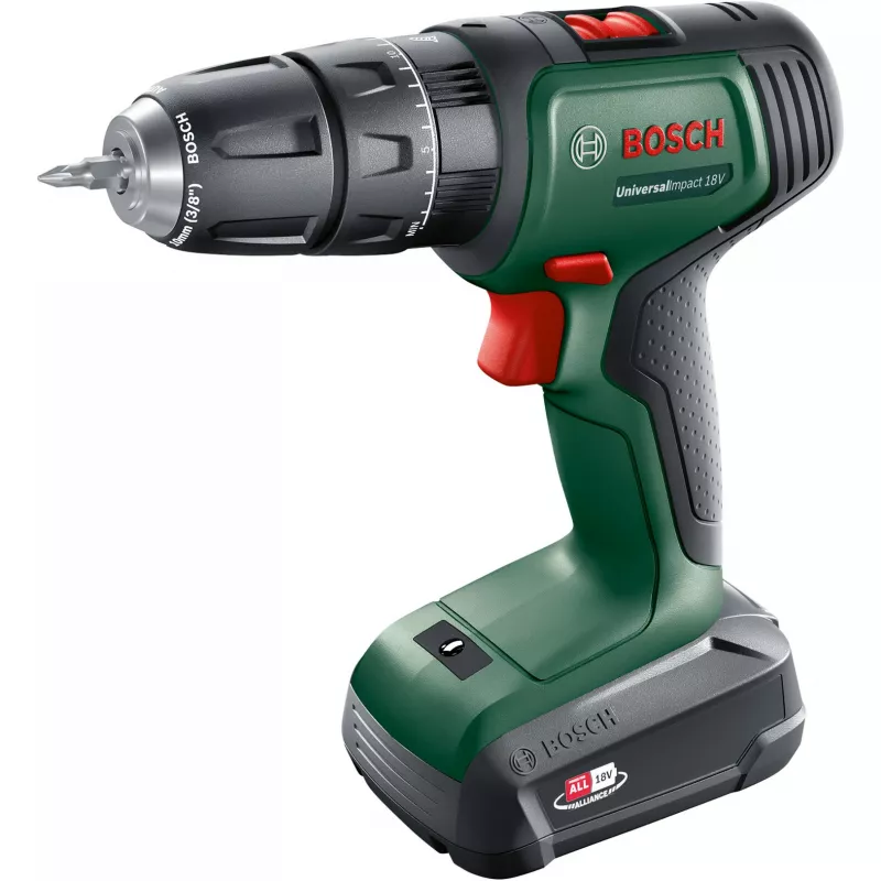 BOSCH UniversalImpact 18V akkukäyttöinen iskuporakone (vihreä/musta, 2x1,5 Ah Li-Ion, 241 osan sarja)