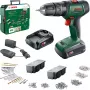 BOSCH UniversalImpact 18V akkukäyttöinen iskuporakone (vihreä/musta, 2x1,5 Ah Li-Ion, 241 osan sarja)