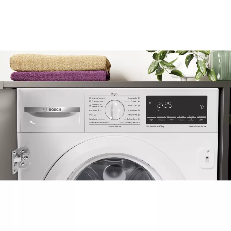 BOSCH WKD28490 Serie 6 kalusteisiin asennettava pesukone-kuivausrumpu (valkoinen)