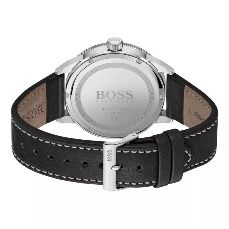 BOSS miesten Grand Prix kronografikello 1513898 44 mm musta kellotaulu nahkaranneke
