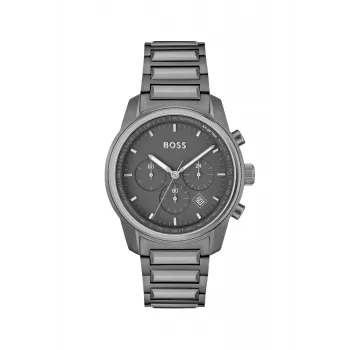BOSS miesten kello 1514005 44 mm ruostumaton teräskotelo sininen kellotaulu ruskea nahkaranneke kronografi kvartsi