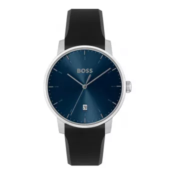 BOSS miesten kello 1514131 40 mm kvartsikronografi ruostumaton teräskotelo musta nahkaranneke