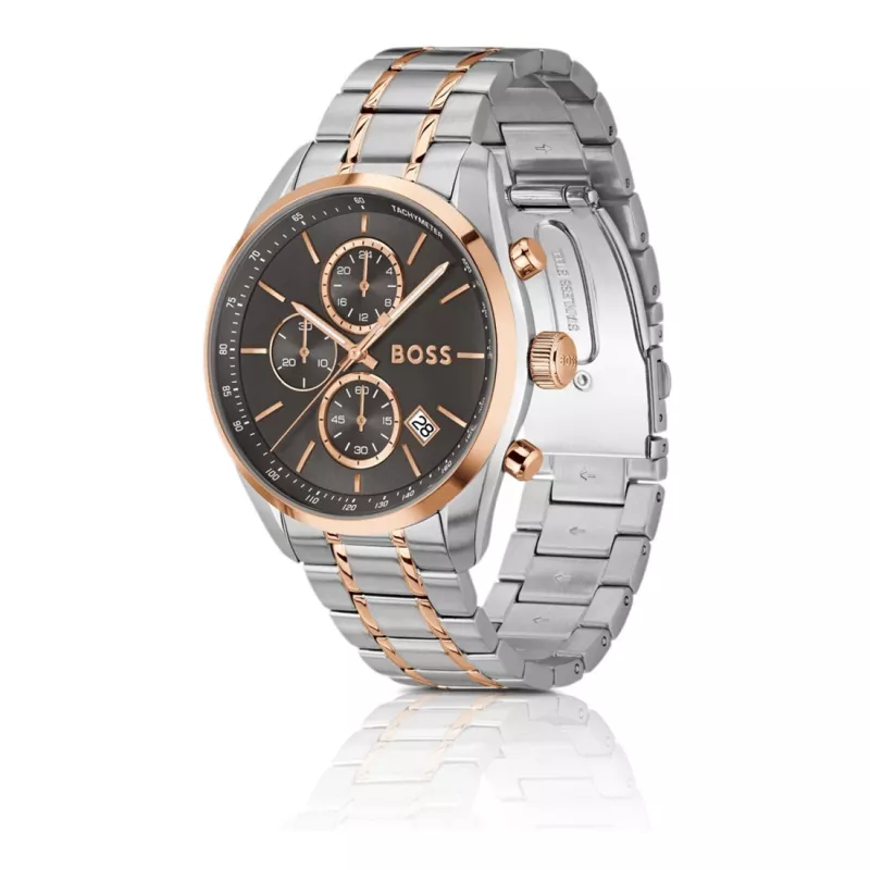 BOSS miesten kello 1514252 44mm kvartsi kronografi ruostumaton teräs silikoni musta