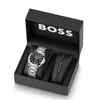 BOSS miesten kello 1570180 41mm ruostumaton teräskotelo musta nahkaranneke analoginen kvartsi