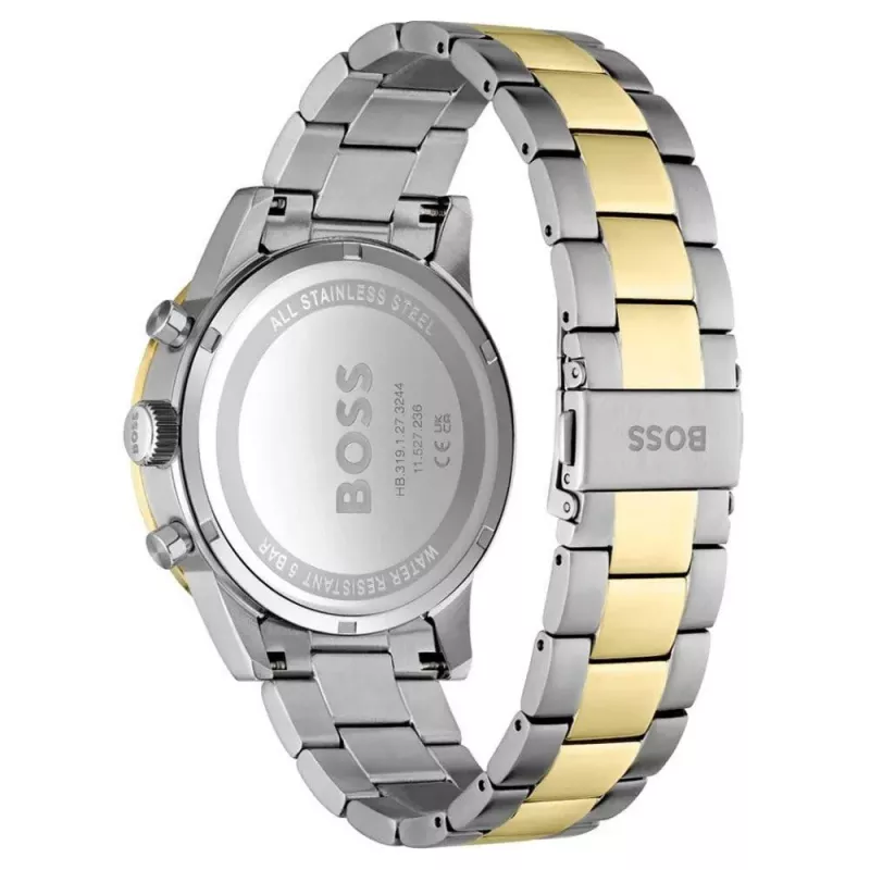BOSS Skymaster miesten kvartsikronografi-kello 1514163 44mm sininen kellotaulu ruostumaton teräs-mesh