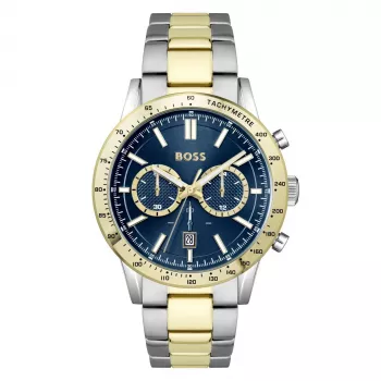 BOSS Skymaster miesten kvartsikronografi-kello 1514163 44mm sininen kellotaulu ruostumaton teräs-mesh