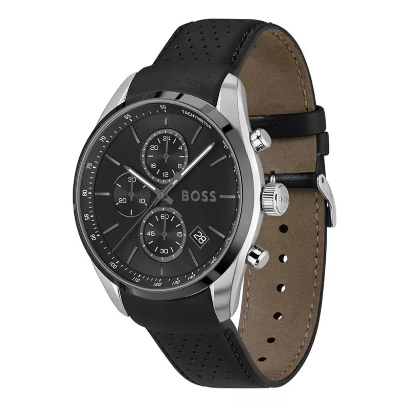 BOSS miesten kello 1514224 (44,5 mm) kvartsikronografi sininen kellotaulu ruskea nahkaranneke