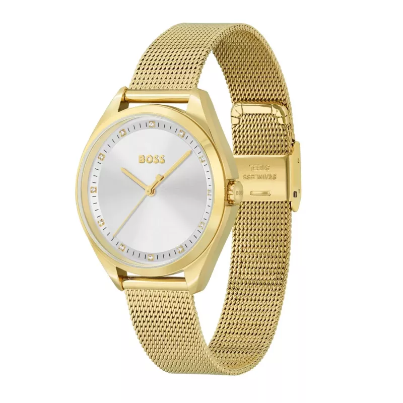 BOSS naisten Purity kvartsikello 1502669 37mm hopea teräs mesh