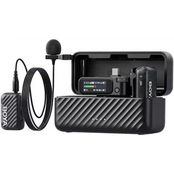 BOYA BOYAMIC 2-01 langaton ja langallinen mikrofonijärjestelmä 2,4 GHz, tekoälypohjainen kohinanvaimennus 2 vastaanottimella ja 1 lähettimellä (USB-C) musta