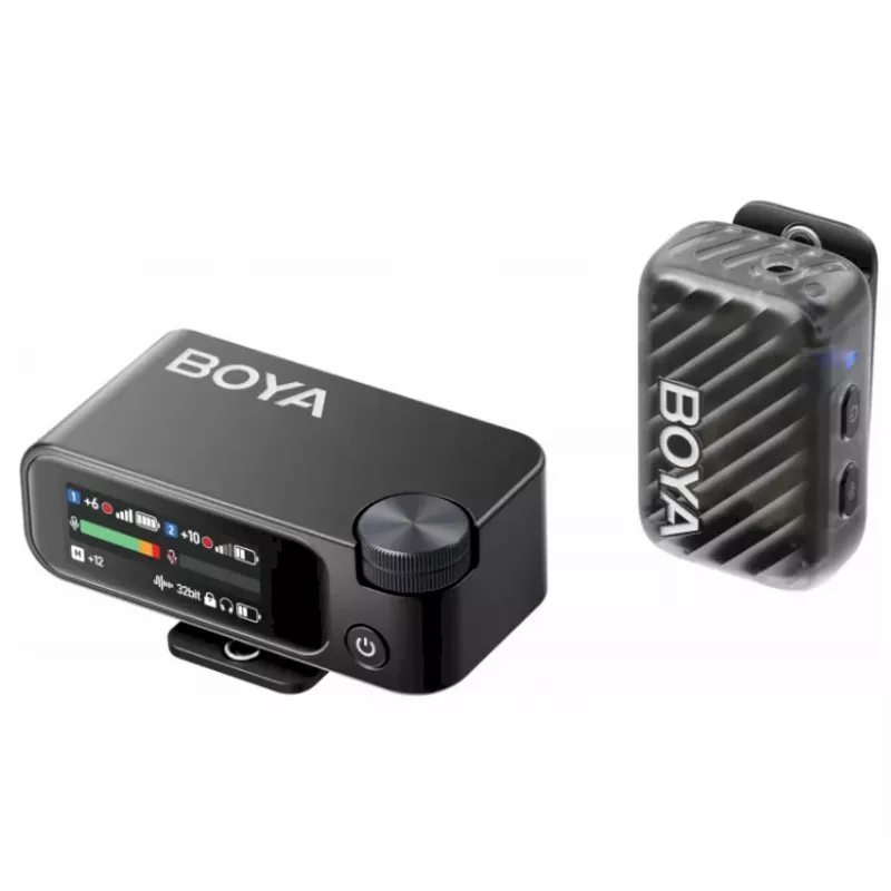 BOYA BOYAMIC 2-02 langaton mikrofonijärjestelmä 2,4GHz, tekoälyavusteinen melunvaimennus, 2 vastaanotinta + 1 lähetin (USB-C) musta