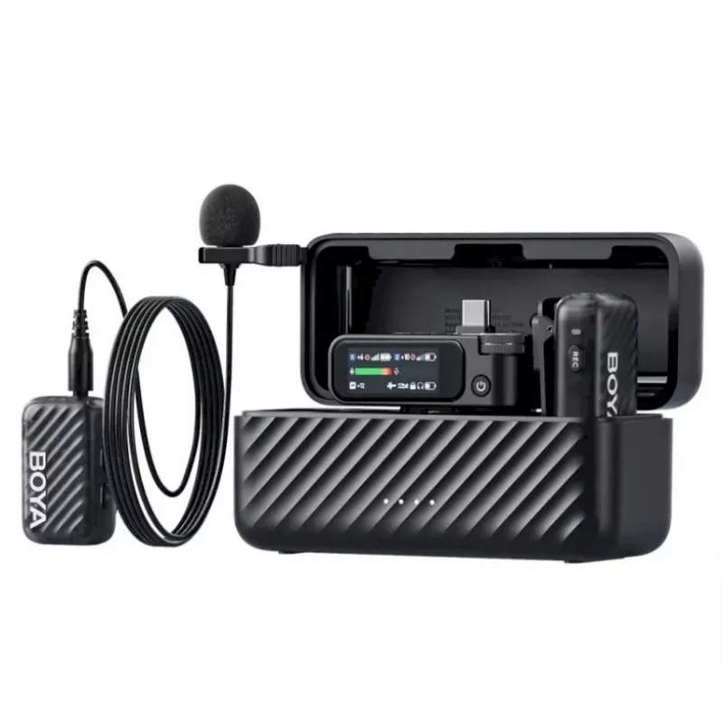 BOYA BOYAMIC 2-02 langaton mikrofonijärjestelmä 2,4GHz, tekoälyavusteinen melunvaimennus, 2 vastaanotinta + 1 lähetin (USB-C) musta