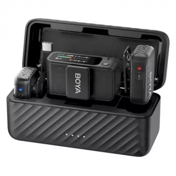 BOYA BOYAMIC 2-02 langaton mikrofonijärjestelmä 2,4GHz, tekoälyavusteinen melunvaimennus, 2 vastaanotinta + 1 lähetin (USB-C) musta