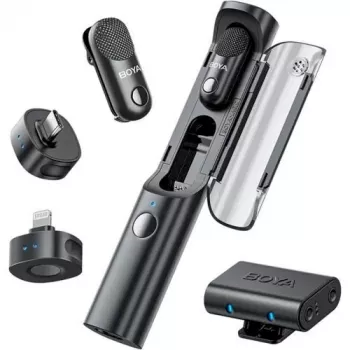 BOYA Magic-02 langaton mikrofonikuulokemikrofoni 2,4 GHz USB-C/Lightning/3,5 mm musta