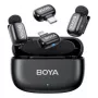 BOYA Mini 2-01 langaton mikrofonijärjestelmä 2,4 GHz 2 lähettimellä ja 2 vastaanottimella (USB-C ja Lightning) musta