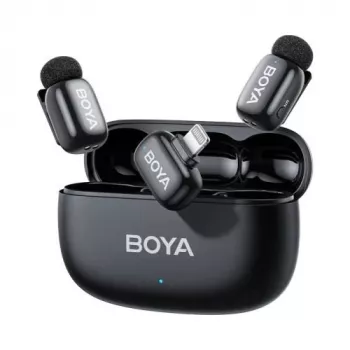 BOYA Mini 2-03 langaton mikrofonijärjestelmä 2,4GHz, tekoälypohjainen kohinanvaimennus, 2 lähetintä + 1 Lightning-vastaanotin, musta