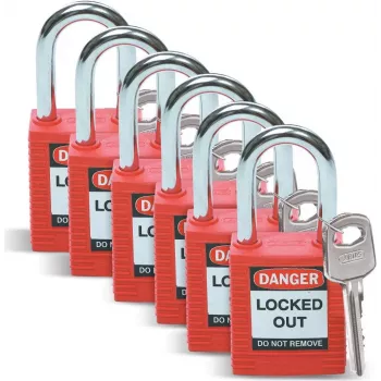 Brady Lockout turvalukk sarja, nylonrunko, terässanka, Keyed Different, punainen, 6 kpl:n pakkaus (051339)