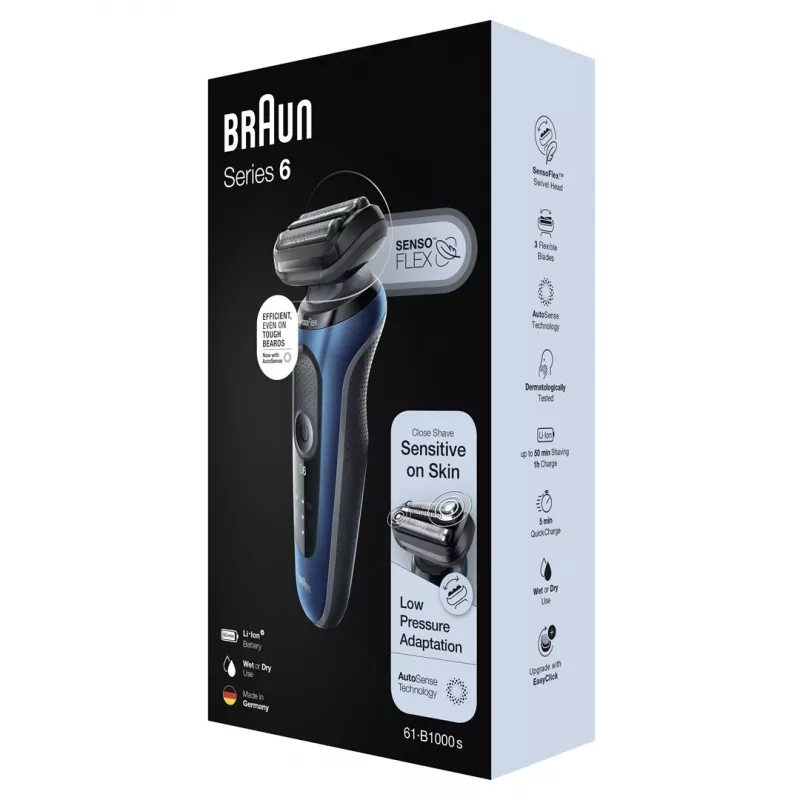 Braun Series 61 - B1000s parranajokone märkä ja kuiva sininen