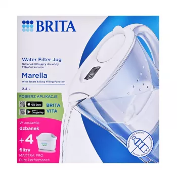 Brita Marella+ vedensuodatinkannu 4 Maxtra Pro -kaseteilla, 2,4 L, valkoinen