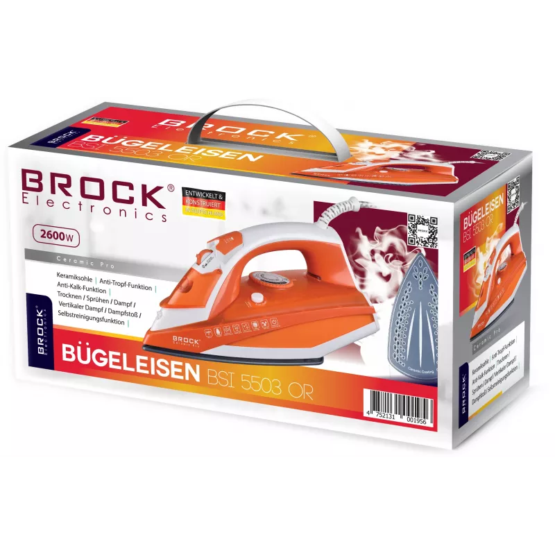 Brock BSI 5503 OR höyrysilitysrauta 2600W keraaminen silityspohja oranssi