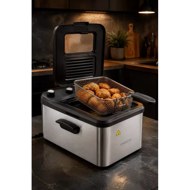 Brock DF 3001 SS rasvakeitin 3,2L 2200W musta/ruostumaton teräs