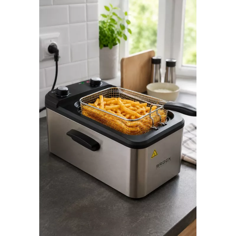 Brock DF 3001 SS rasvakeitin 3,2L 2200W musta/ruostumaton teräs