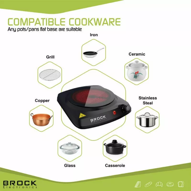 Brock HPI 3001 BK -yhden keittoalueen liesitaso 1200W, 17,7 cm, musta