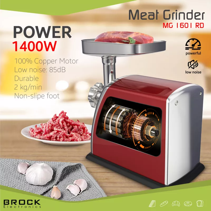 Brock MG 1601 RD lihamylly 1400W, punainen/teräs