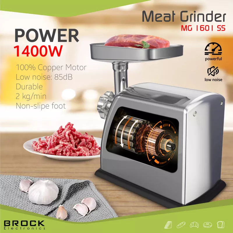 Brock MG 1601 SS lihamylly 1400W, punainen/teräs