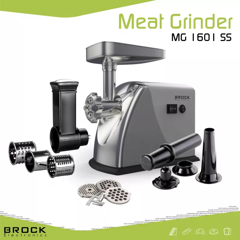 Brock MG 1601 SS lihamylly 1400W, punainen/teräs