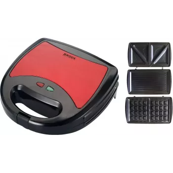 Brock SSM 2003 RD 3-in-1 voileipägrilli, vohvelirauta ja grilli, 750 W, musta/punainen