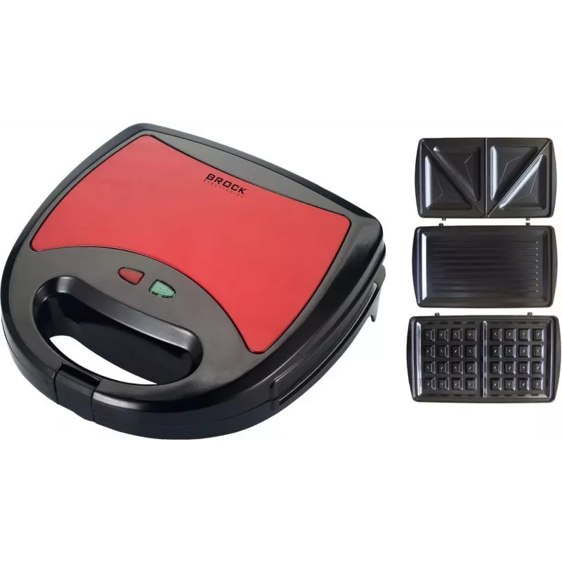 Brock SSM 2003 RD 3-in-1 voileipägrilli, vohvelirauta ja grilli, 750 W, musta/punainen