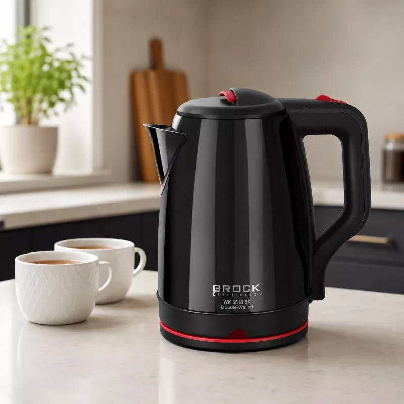Brock WK 5518 BK sähköinen vedenkeitin 2,0L 1500W musta 360° langattomalla jalustalla