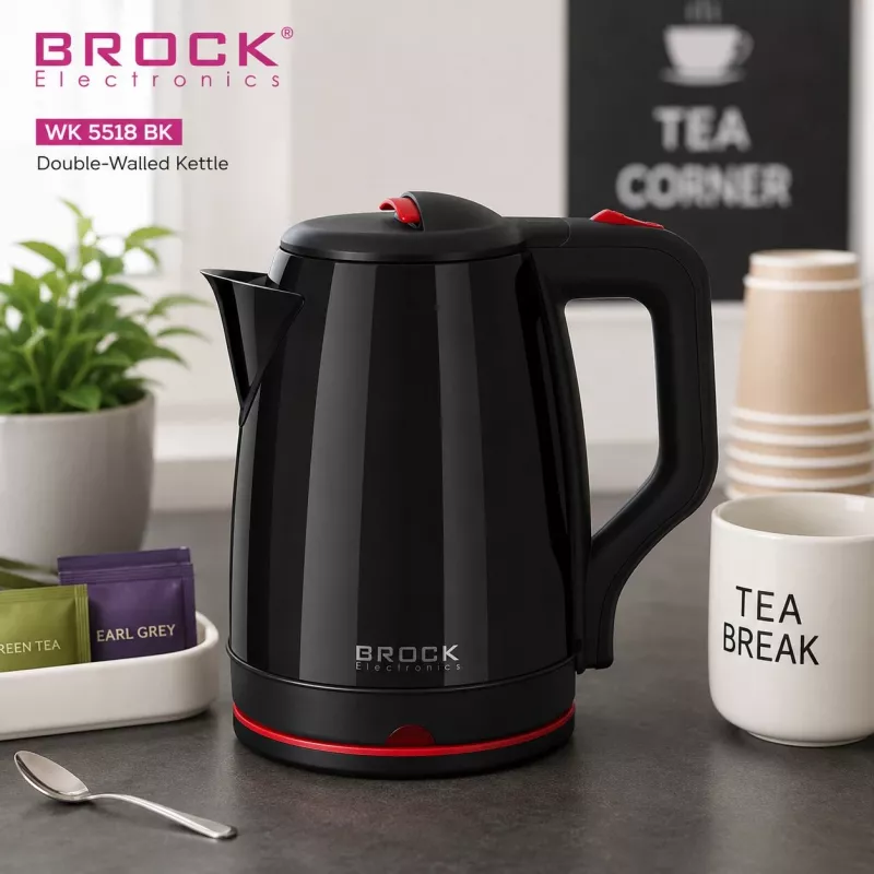 Brock WK 5518 BK sähköinen vedenkeitin 2,0L 1500W musta 360° langattomalla jalustalla