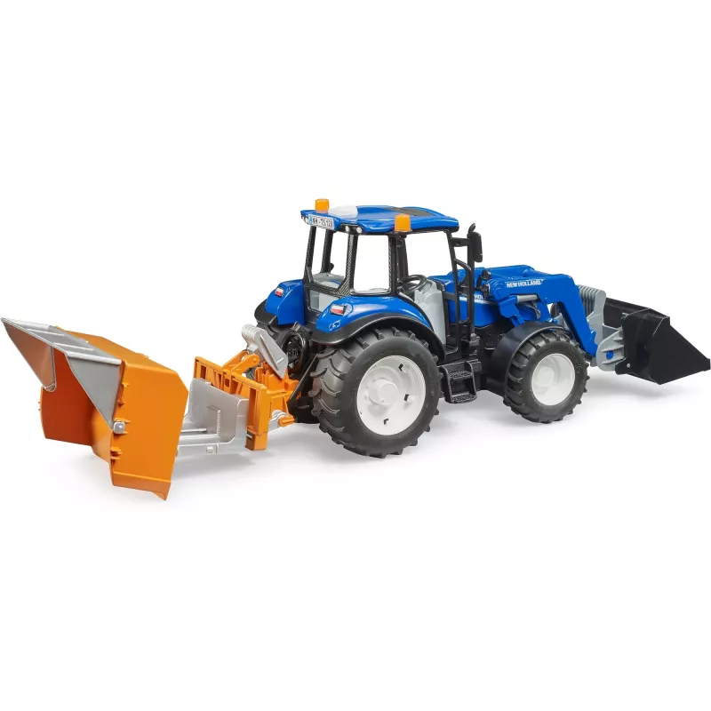 BRUDER New Holland T5.120 traktori etukuormaajalla, kuormalaatikolla ja haarukoilla 1:16