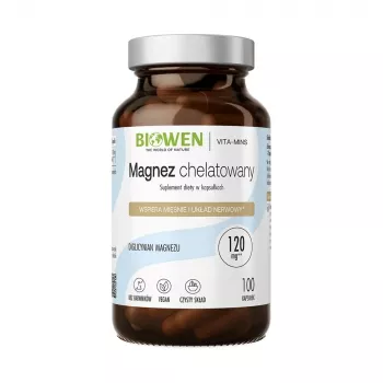 BWN BIOWEN kelatoitu magnesiumbisglysinaatti – 100 kapselia – 100 mg alkuainemagnesiumia per kapseli – vegaaninen, gluteeniton, GMO-vapaa – tukee hermostoa ja lihastoimintaa